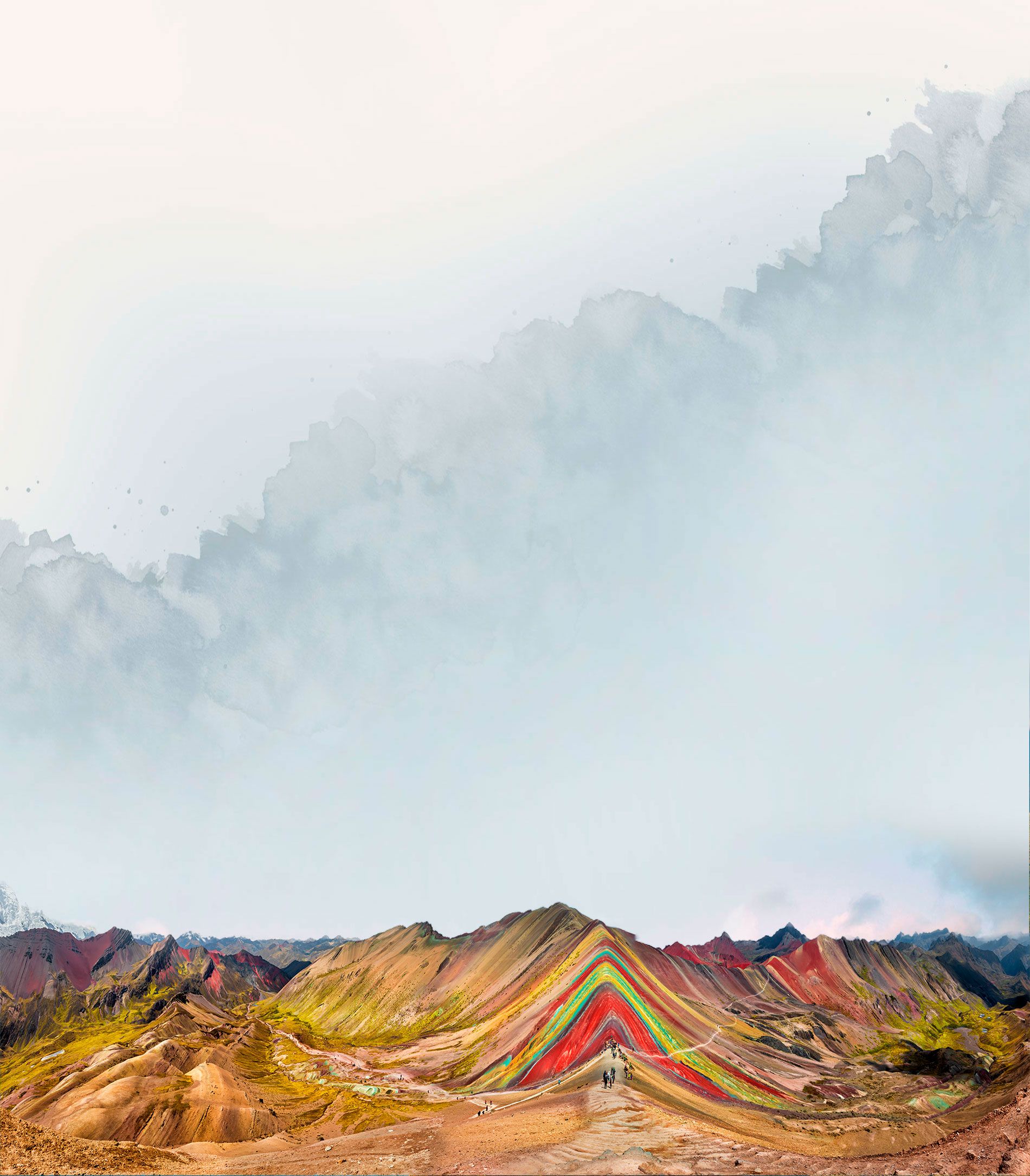 Hot air balloons over a rocky landscape